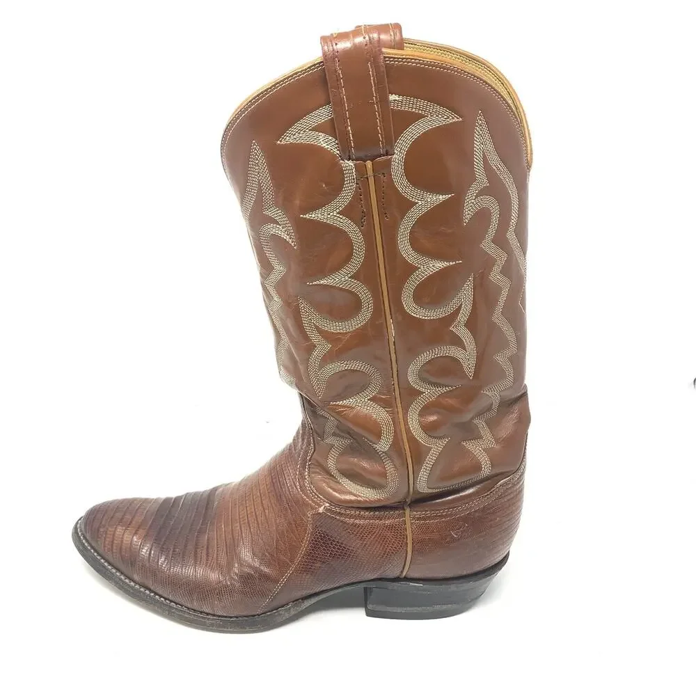 Tony Lama Vintage Teju Lizard Cowboy Boots Size 10.5 B Exotic Black Label Brown